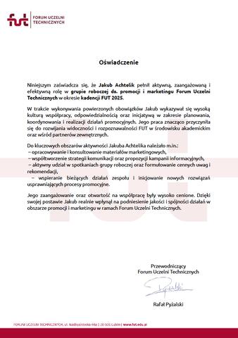Certyfikat: Oświadczenie FUT