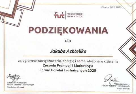 Certyfikat: Podziękowania FUT