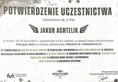 Certyfikat: Certyfikat - 7 dni szkolenia