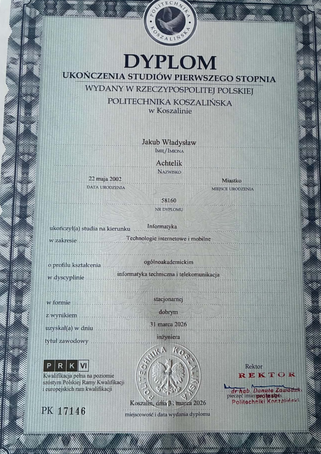 Dokument: Dyplom Ukończenia Studiów
